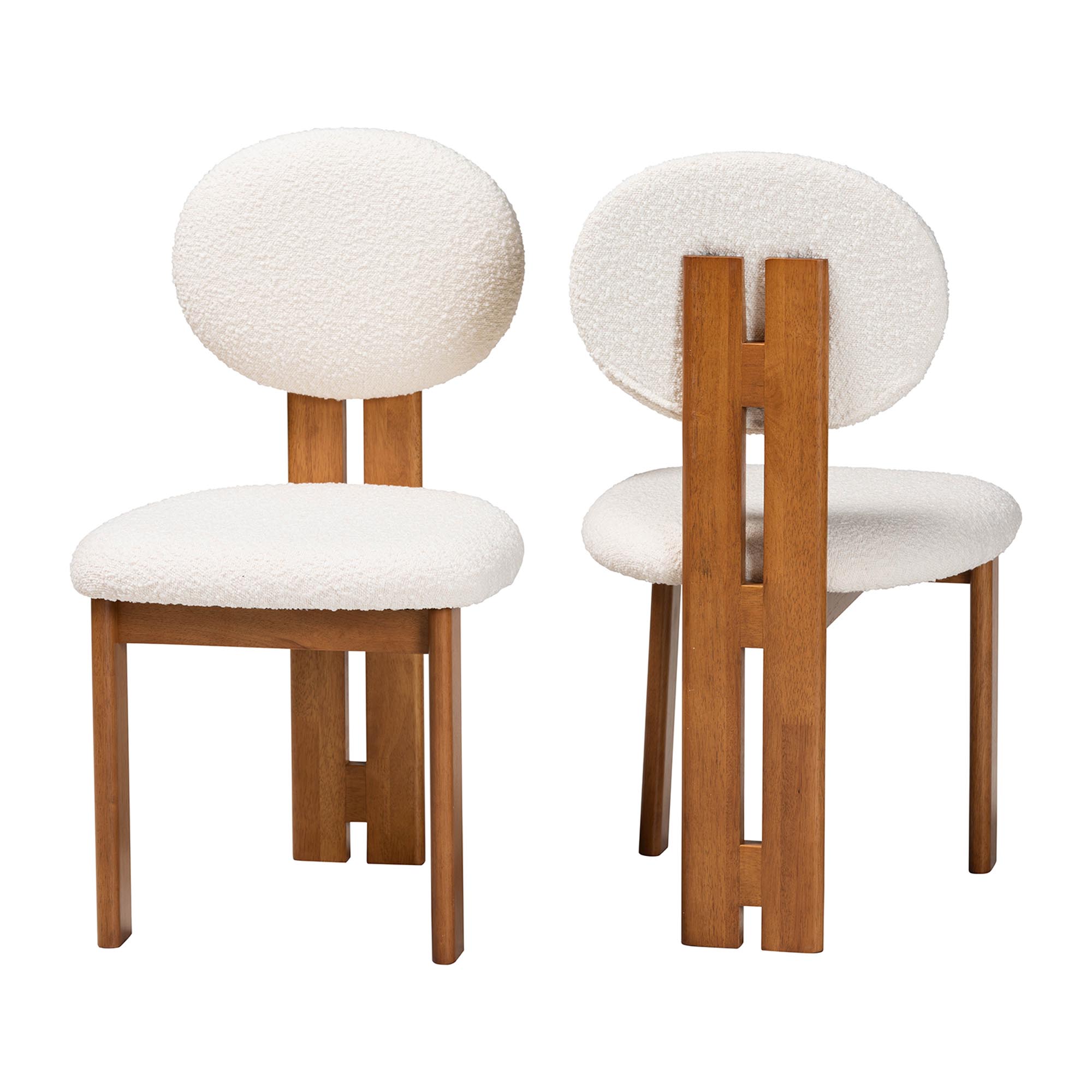 Baxton Studio Kacela Modern Japandi Cream Boucle Fabric and Walnut Brown Finished Wood 2-Piece Dining Chair Set
